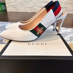 🎉Gucci leather web slingback mid-heel pump